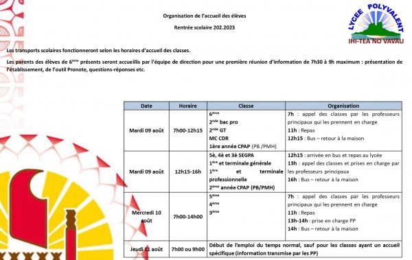 Information pour la rentrée 2022, à destination des familles et des élèves